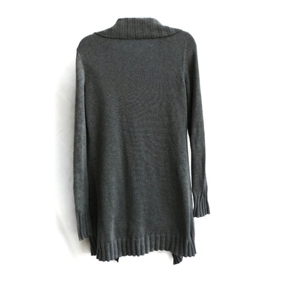 Organic Cotton Eileen Fisher Cardigan Long Waterfall Gray Ribbed Knit Cuffs Hem - Picture 3 of 6